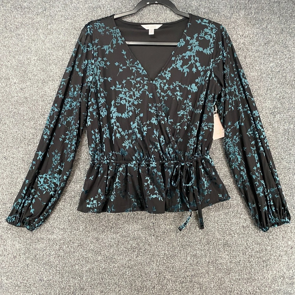 LC Lauren Conrad Blouse Womens‎ S Blue Velvet Burnout Floral Hippie Fairy Grunge